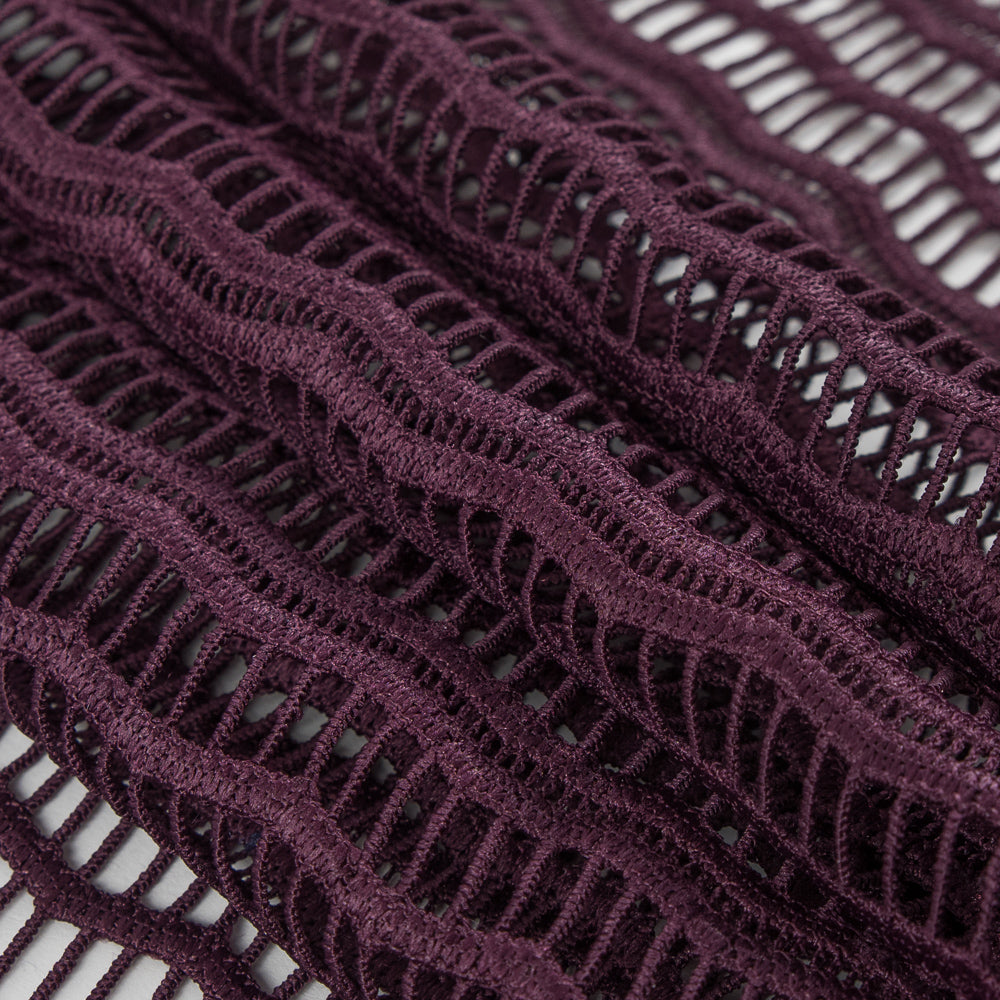 Guipure Lace with Finished Edges - Plum Novelty Stripes