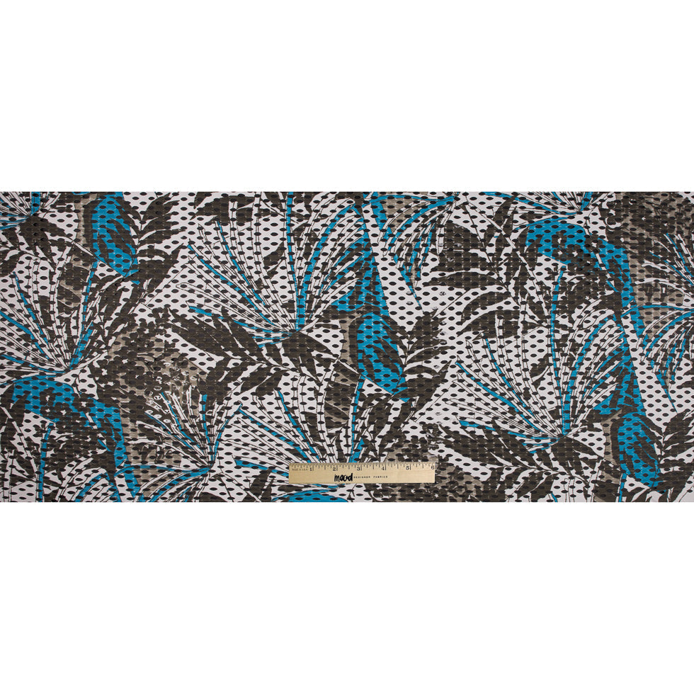 Italian Hawaiian Ocean/White/Dusty Olive Abstract Floral Printed Knit Lace w/ Eyelets