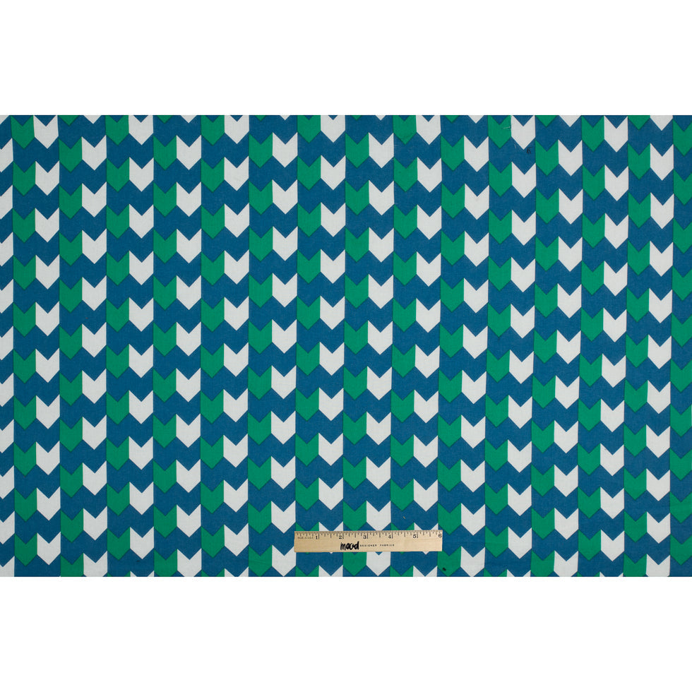 Daphne/Deep Mint/White Striped Chevron Printed Stretch Cotton Voile