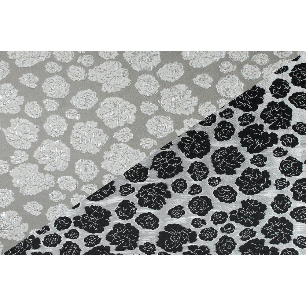 Metallic Silver/Taupe Floral Polyester Brocade