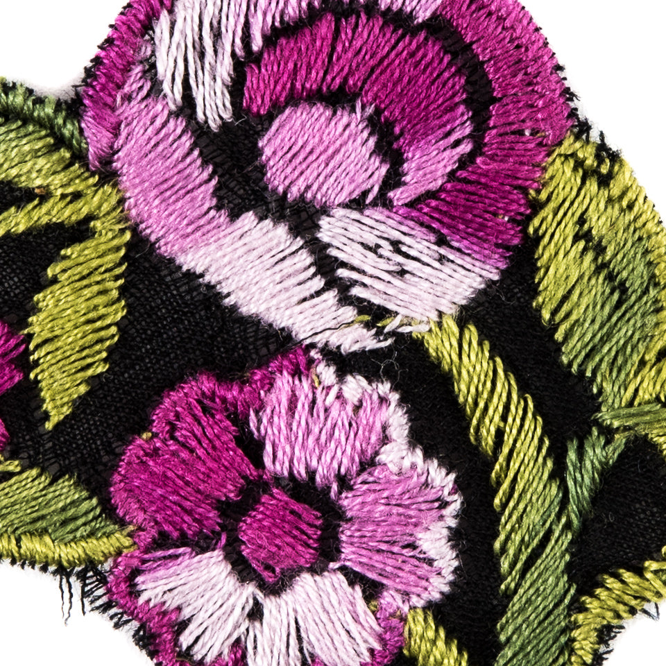 Pink and Green Flower Embroidered Applique - 2"