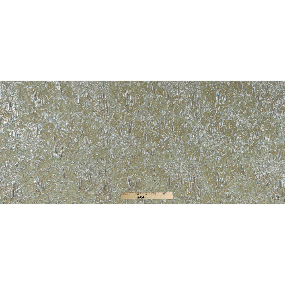 Khaki, Pista Green and Silver Abstract Floral Metallic Brocade/Jacquard