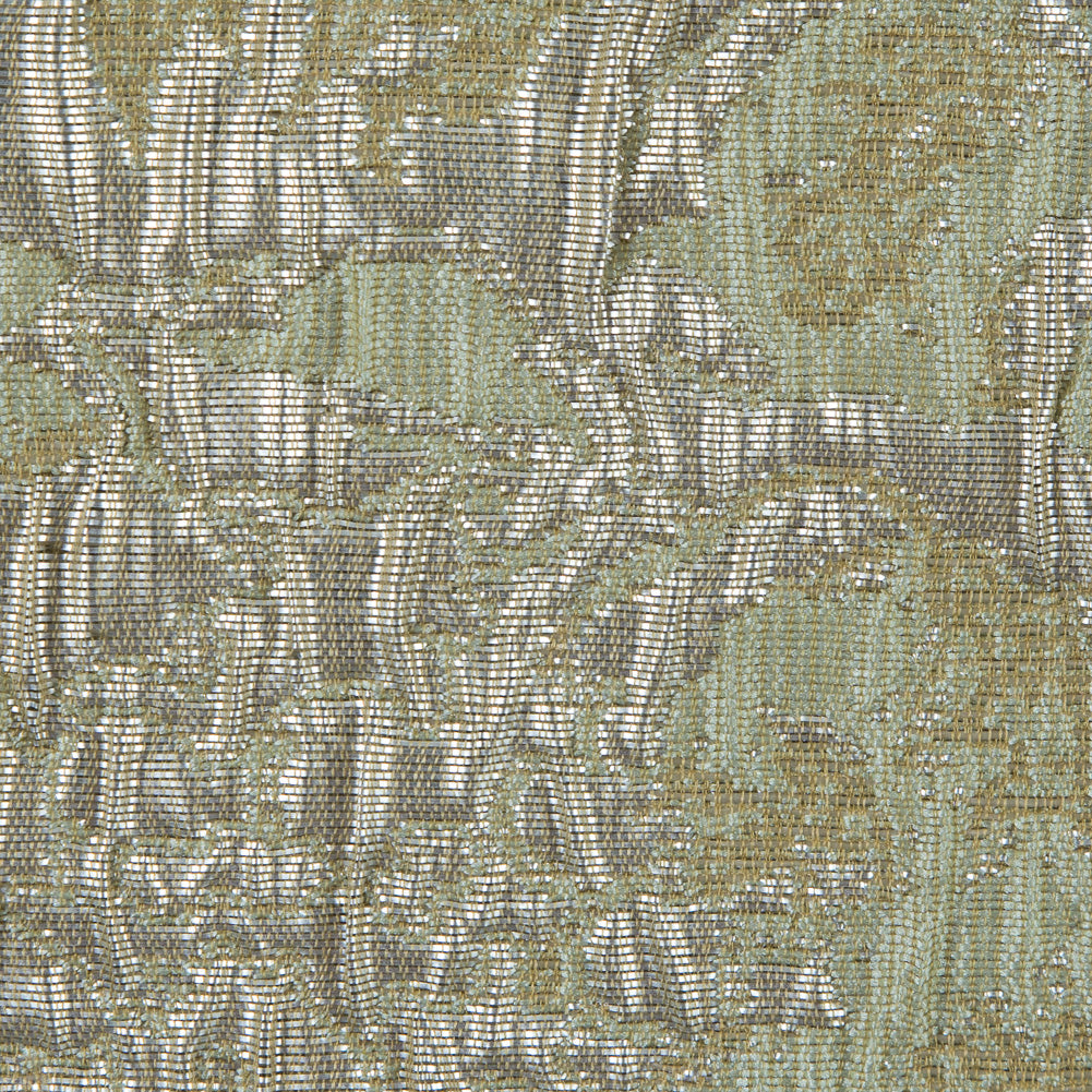Khaki, Pista Green and Silver Abstract Floral Metallic Brocade/Jacquard