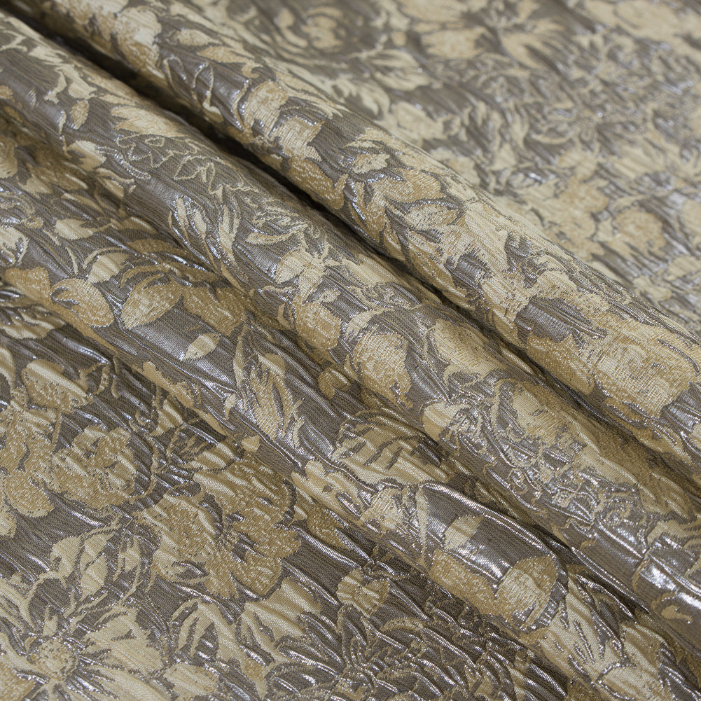 Khaki, Cream and Steel Gray Abstract Floral Metallic Brocade/Jacquard