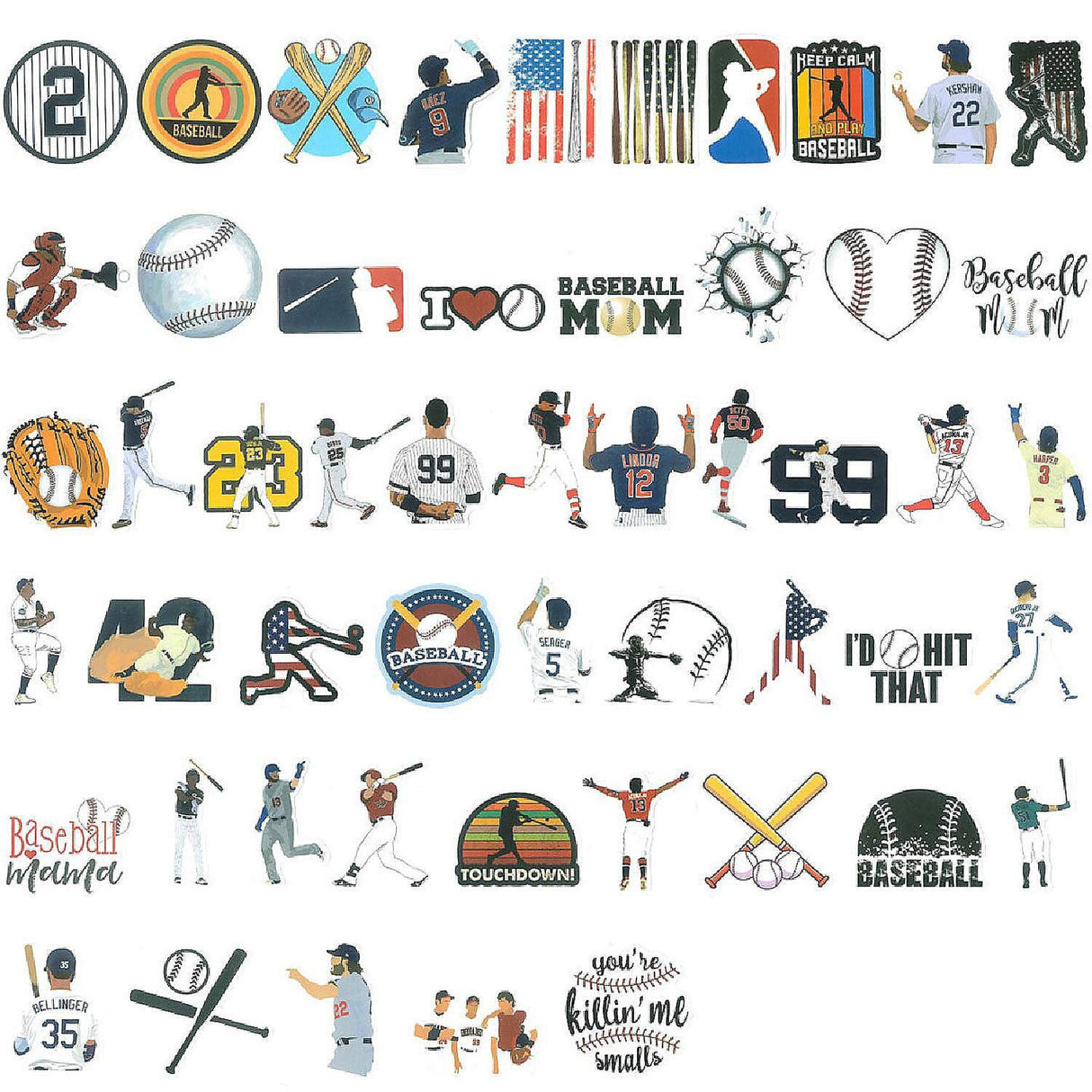 Wrapables Waterproof Vinyl Stickers for Water Bottles Laptops 100 Pieces Baseball Theme