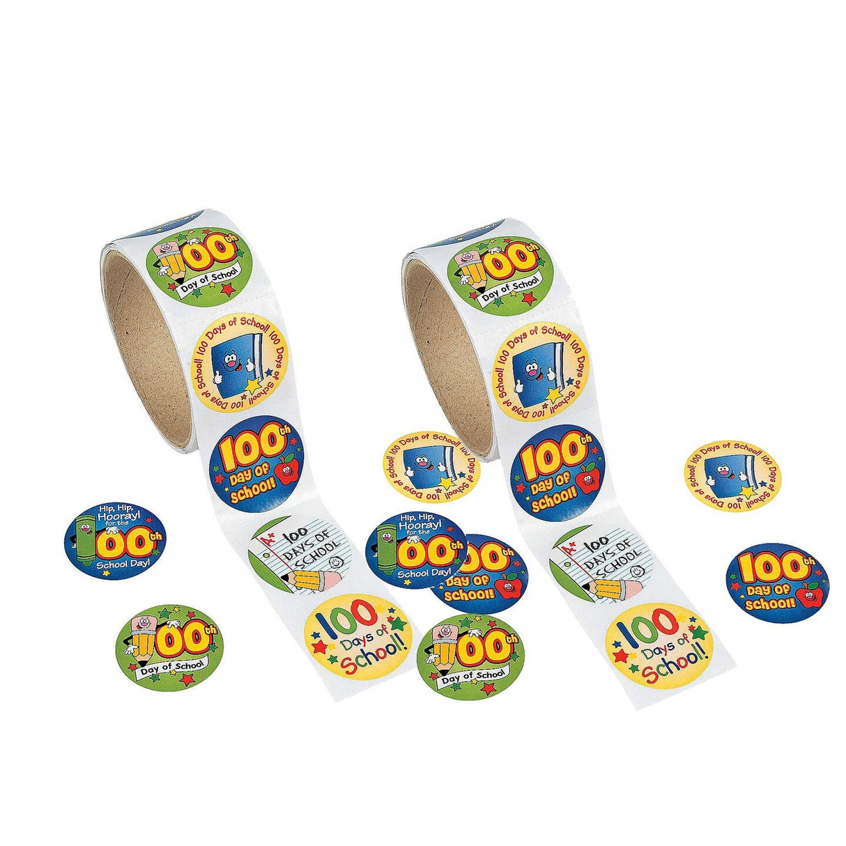 1 1/2" 100th Day of School Multicolor Paper Sticker Roll 100 Pc