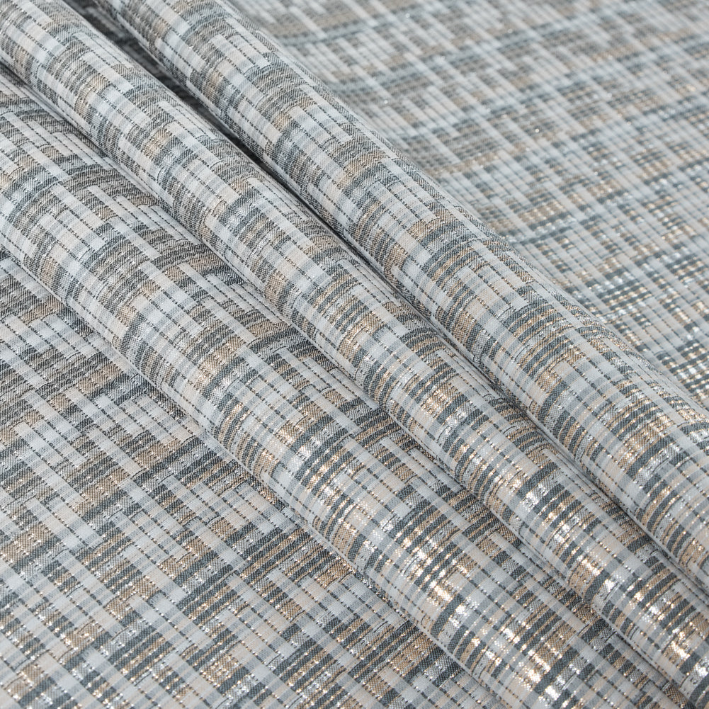 Ivory, Lake Blue and Silver Metallic Brocade