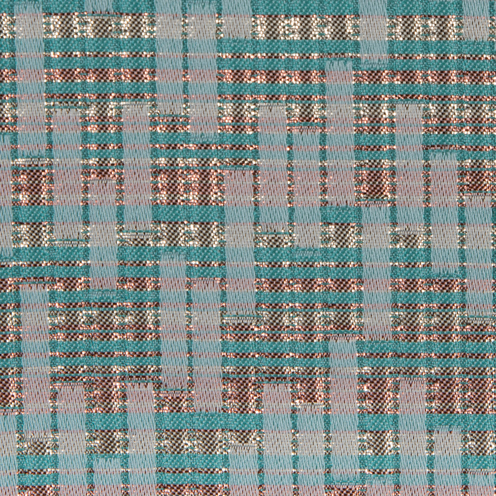 Ivory, Sea Green and Light Coral Metallic Brocade
