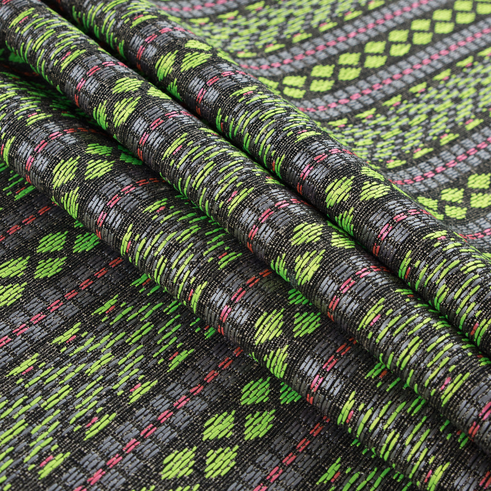 Fluorescent Green and Lady Pink Tribal Jacquard