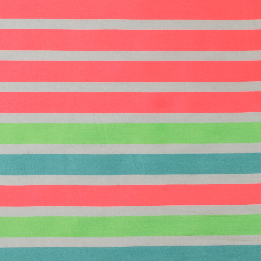 Neon Pink and Sea Green Striped Taffeta