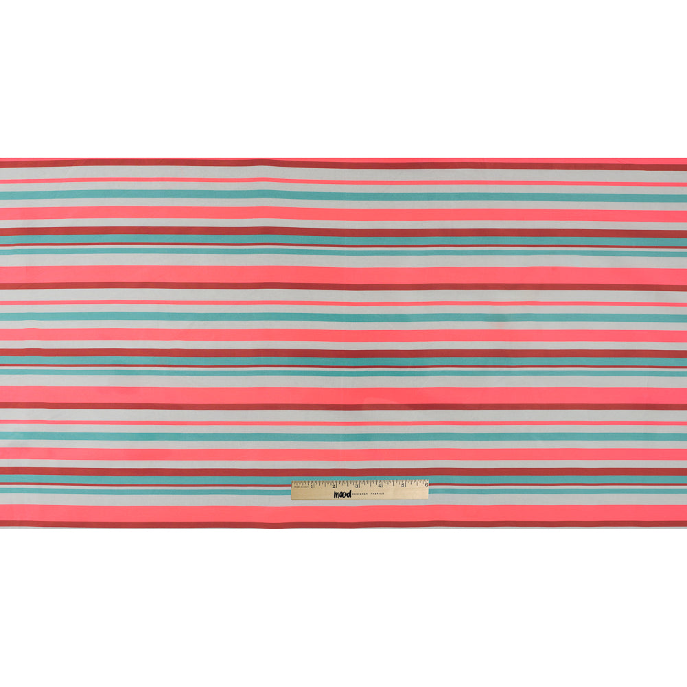Sea Green and Neon Pink Striped Taffeta