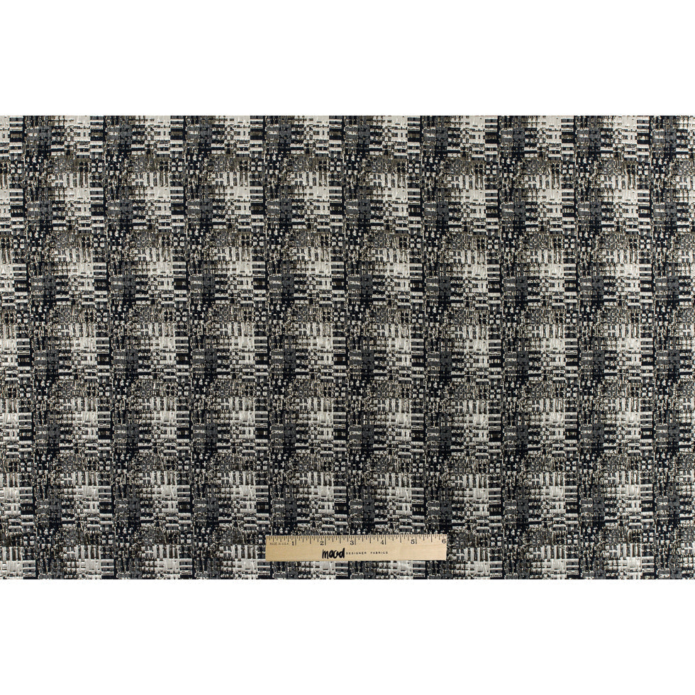 Metallic Silver/Patriot Blue/Ivory Abstract Geometric Polyester Brocade