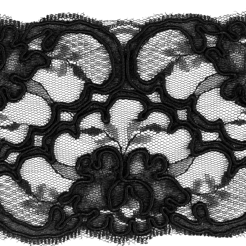 Black Corded Lace Trim - 3"