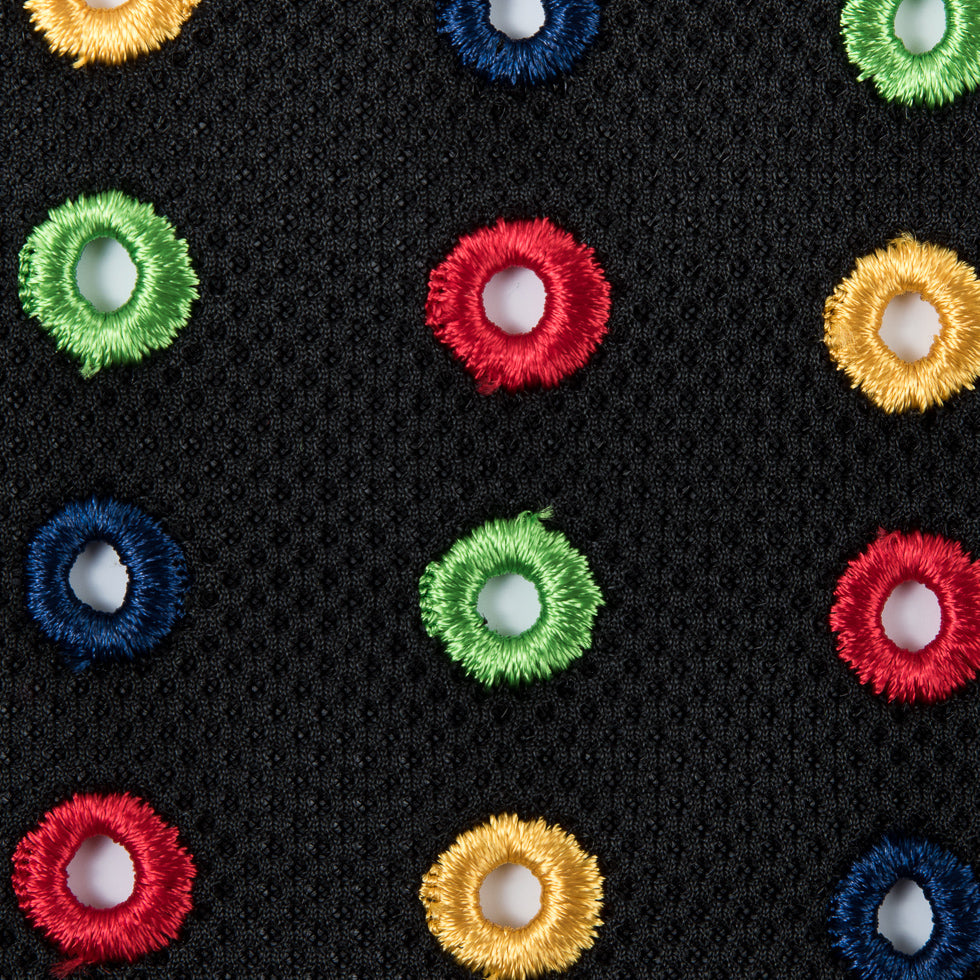 Italian Black/Multi-Colored Embroidered Spacer Mesh