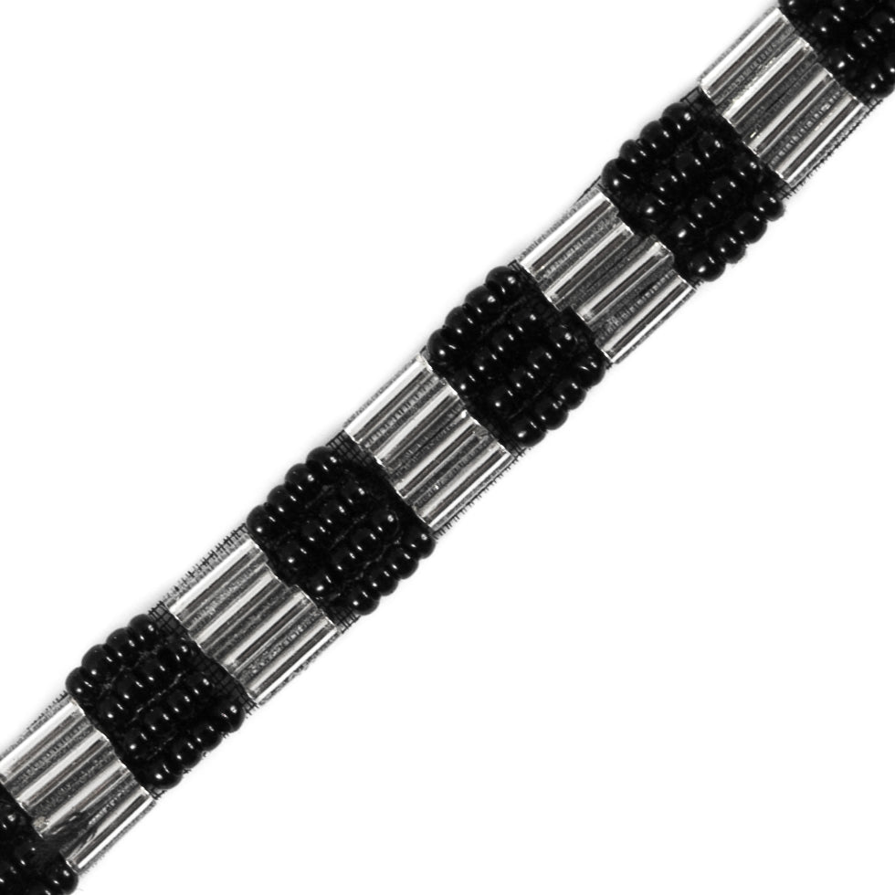 Black/Silver Beaded Trim - 0.25"