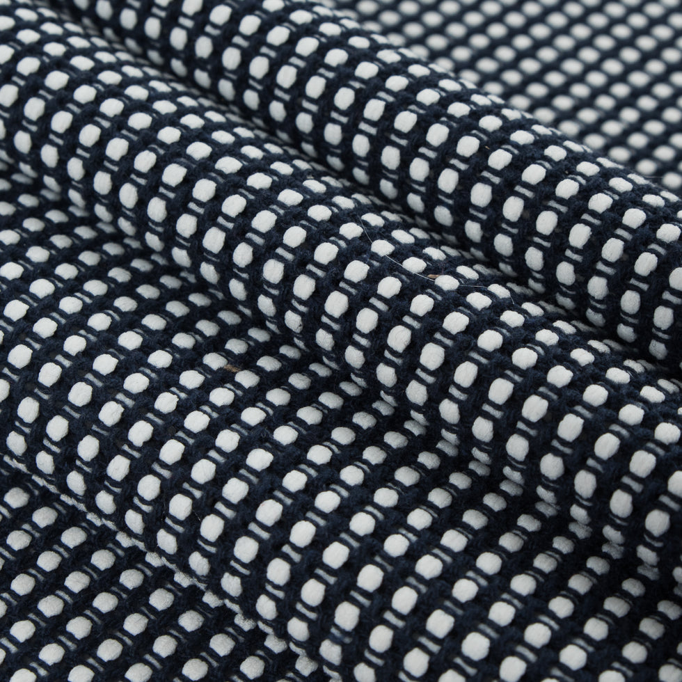 White/Navy Checkered Loosely Woven Novelty Tweed