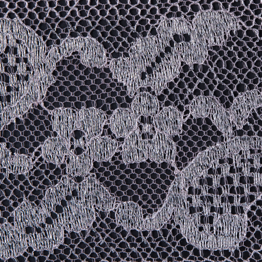 Lace with Scalloped Eyelash Edges - Rose and Metallic Silver Striped Floral