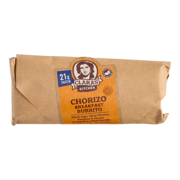 Clara's Kitchen Chorizo Breakfast Burrito 8 oz. - 12/Case