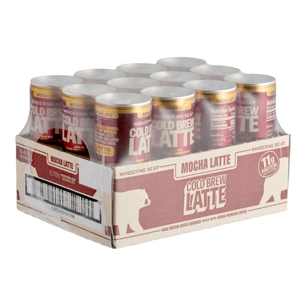 Wandering Bear Mocha Latte High Protein Cold Brew Coffee 8 fl. oz. - 12/Case