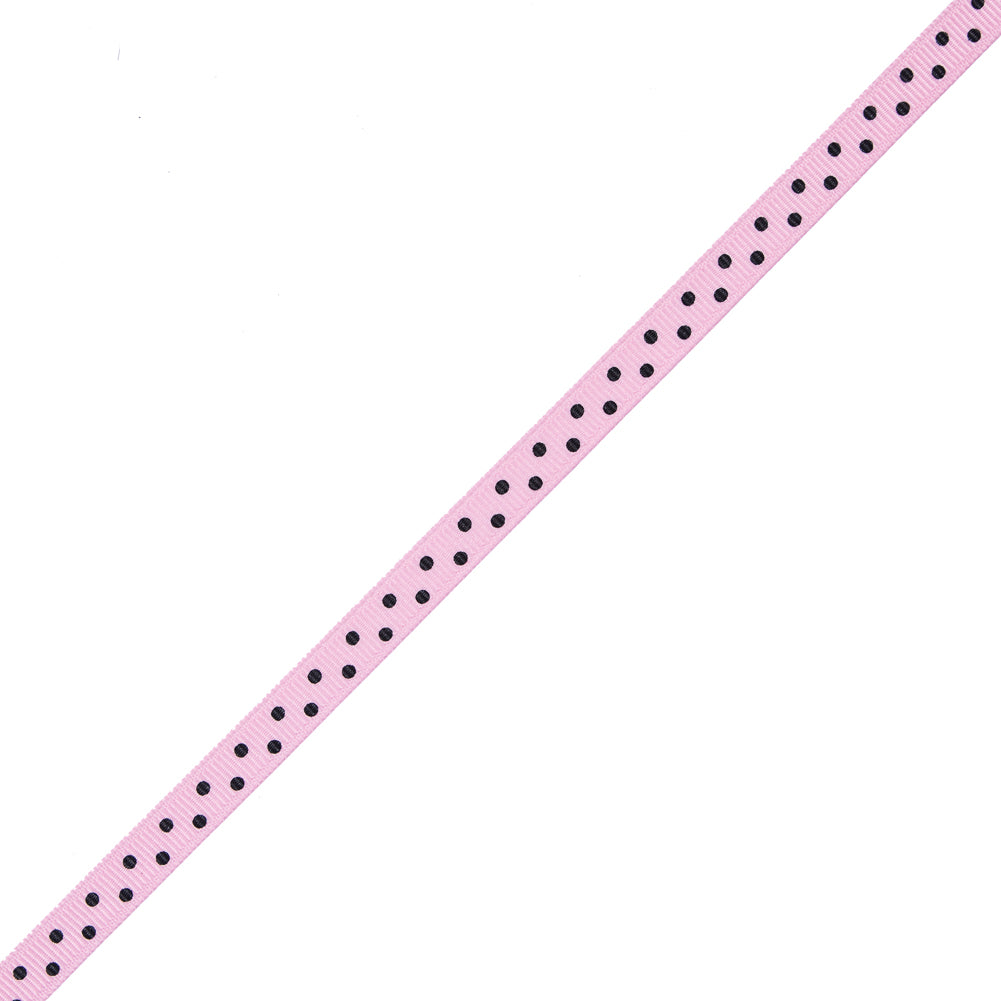 Pink Grosgrain Ribbon with Black Polka Dots - 0.375"