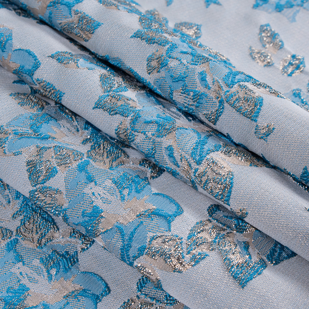 Metallic Pale Gold/Blue Floral Brocade