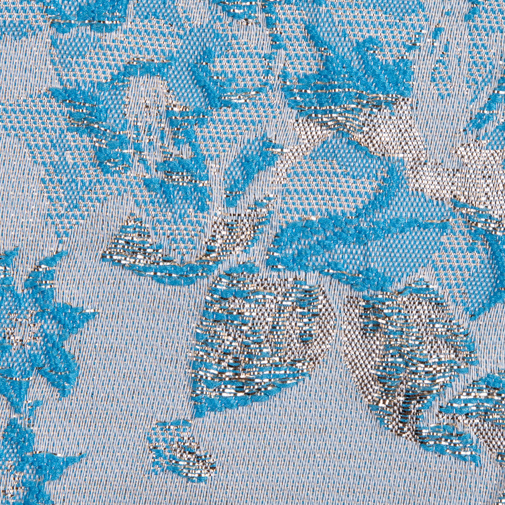 Metallic Pale Gold/Blue Floral Brocade