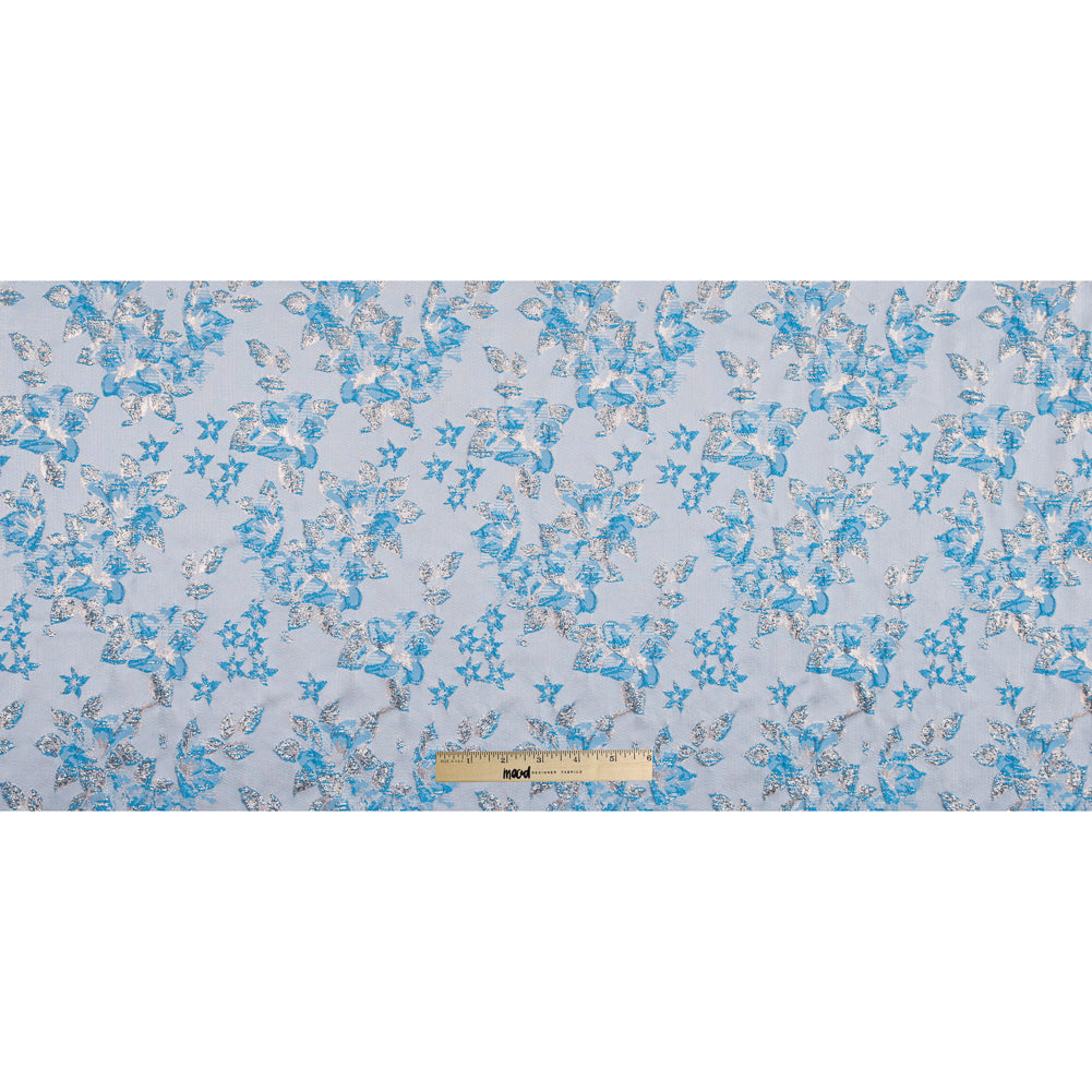 Metallic Pale Gold/Blue Floral Brocade