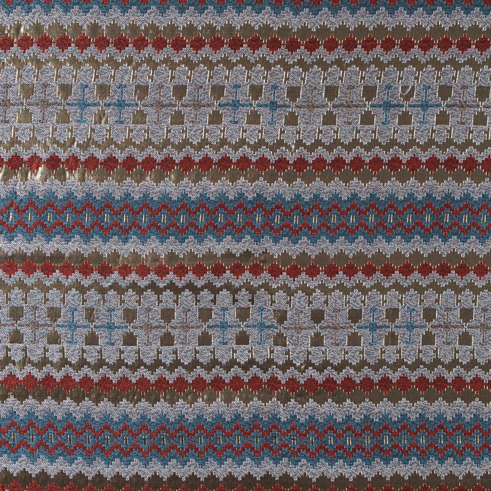 Italian Metallic Gold, Orange and Blue Geometric Brocade