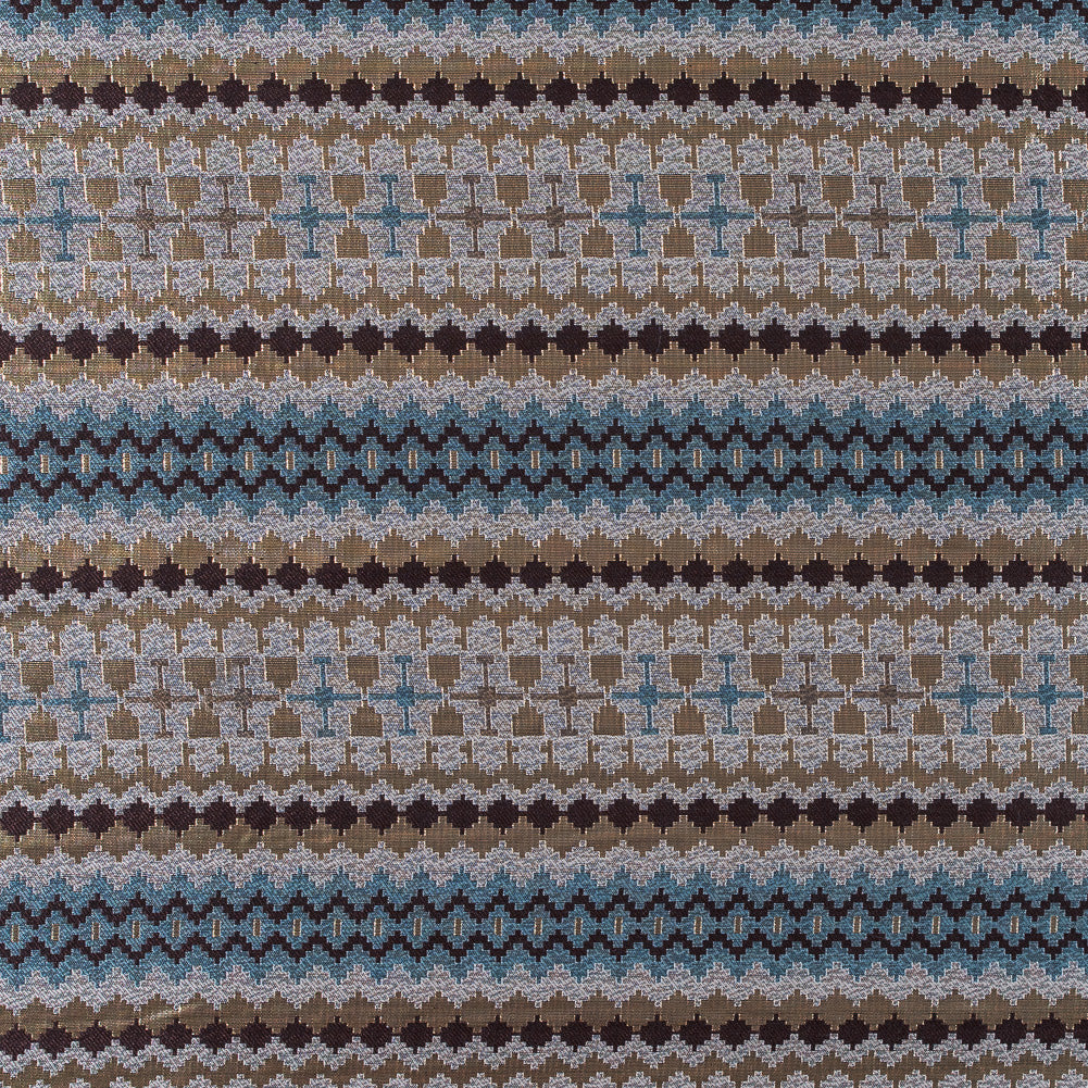 Italian Metallic Gold, Brown and Blue Geometric Brocade