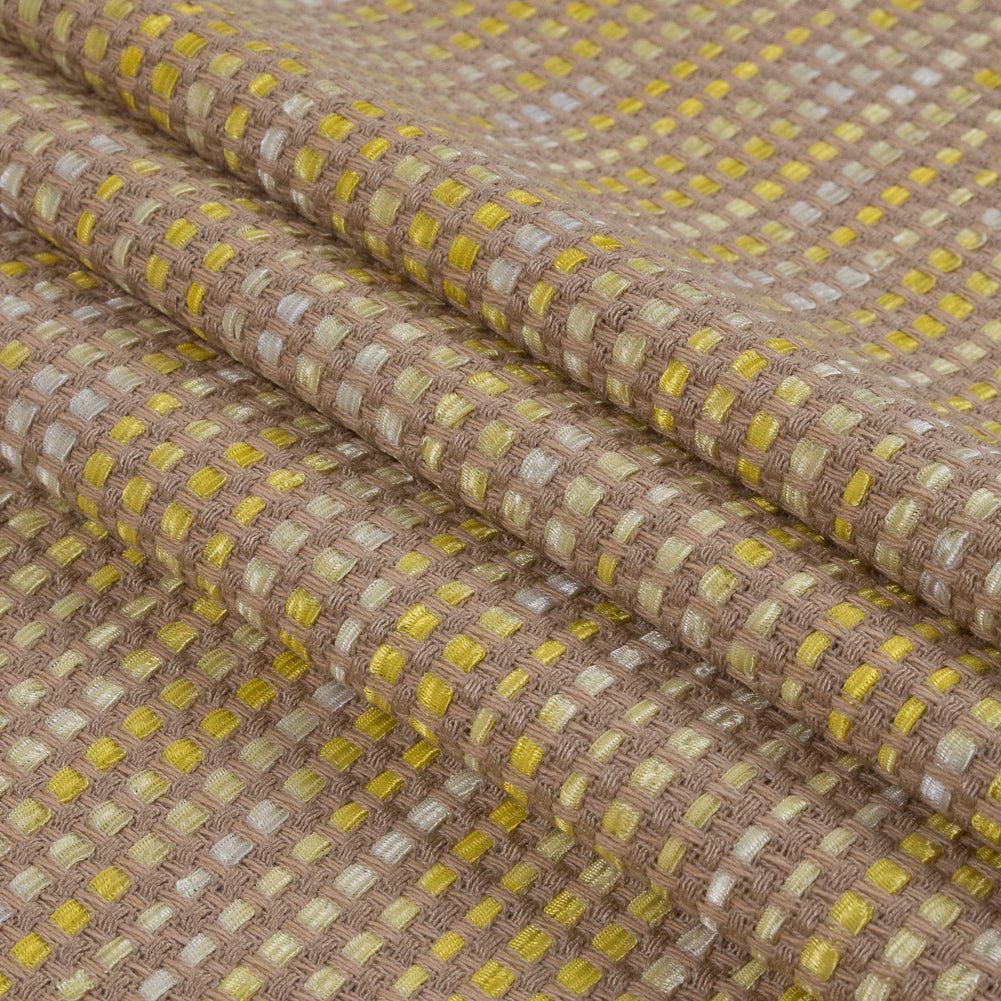 Beige and Yellow Blended Cotton Woven