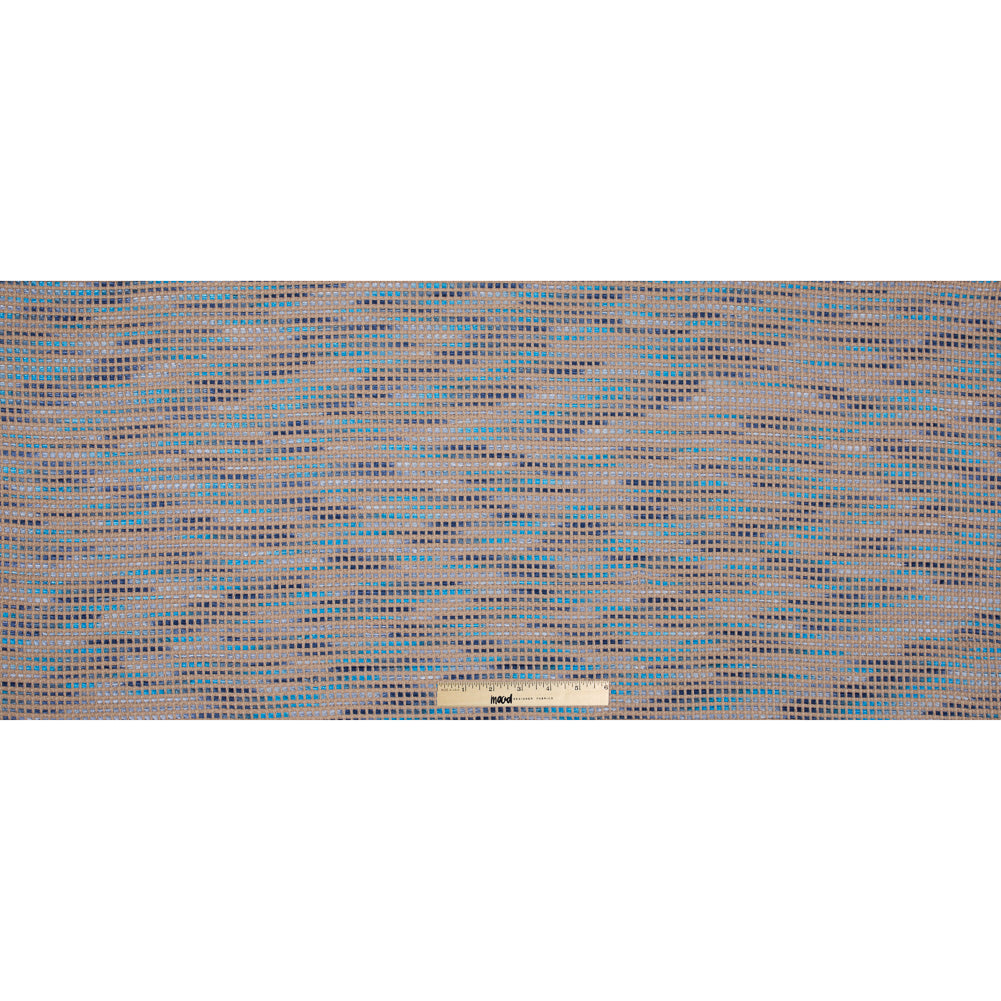 Beige and Blue Blended Cotton Woven