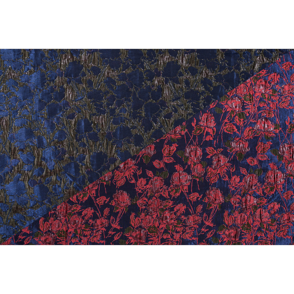 Metallic Coral/Blue/Green Floral Brocade