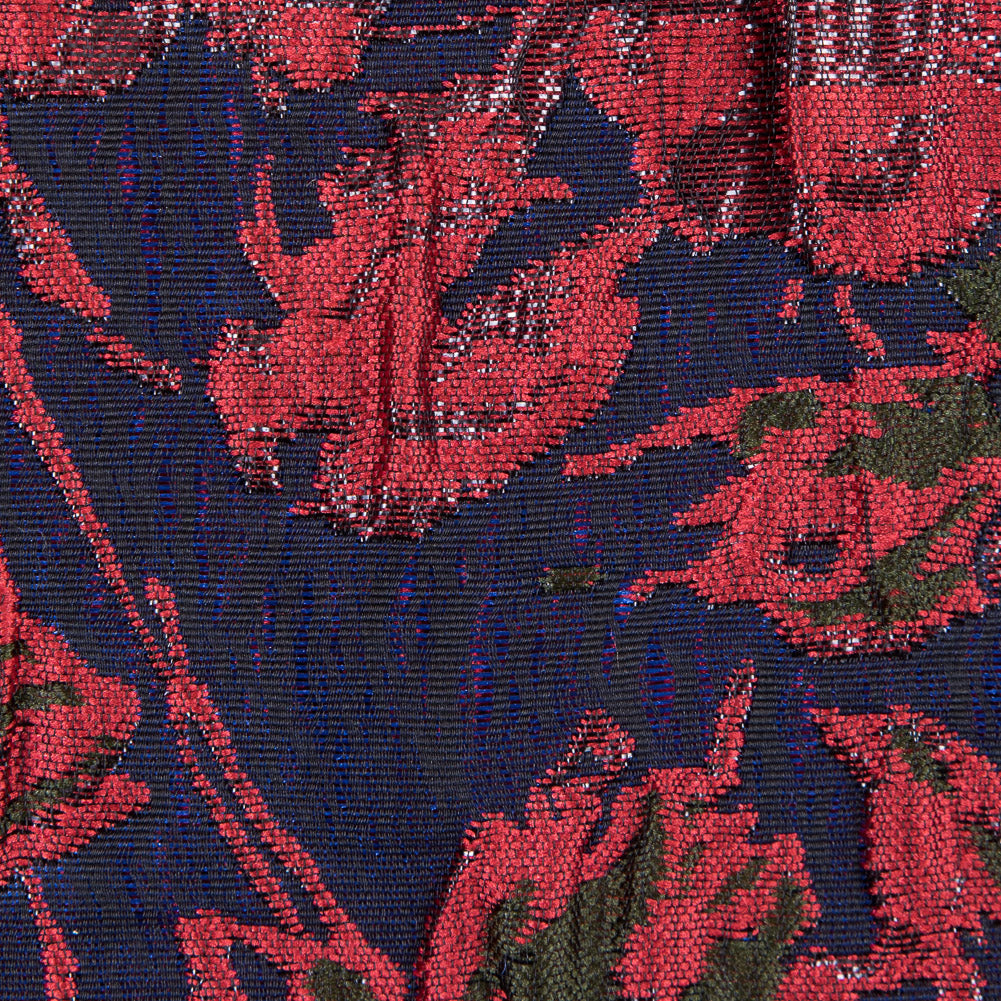 Metallic Coral/Blue/Green Floral Brocade