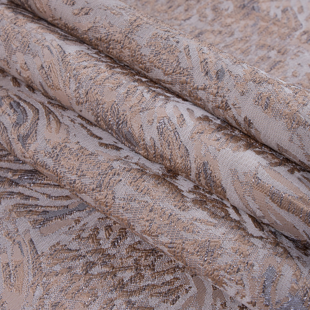 Metallic Gray and Almond Cream Abstract Brocade