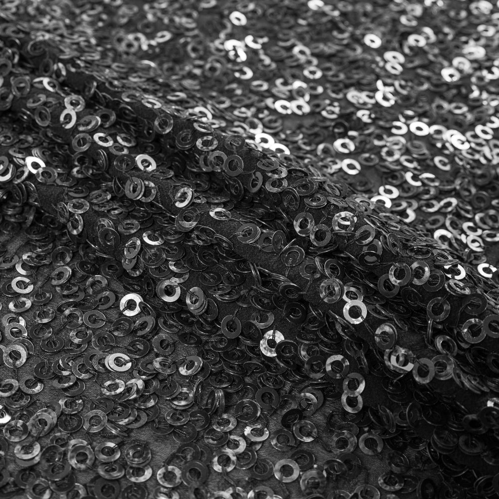 Phillip Lim Black Dyed All Over Circle Sequins on a Silk Georgette