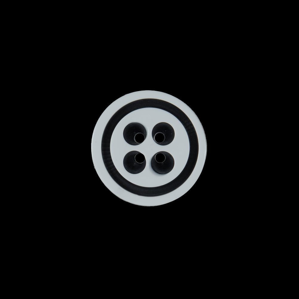 White and Black Plastic 4-Hole Button - 24L/15mm