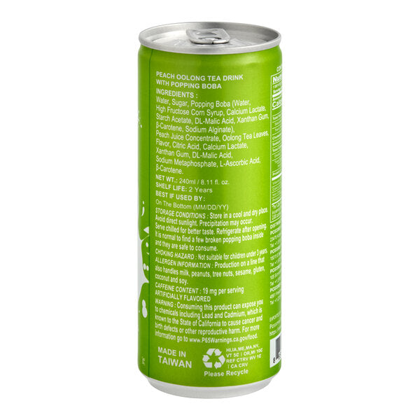 Possmei Popping Jacky Ready-to-Drink Peach Oolong Bubble Tea 8 oz. - 24/Case