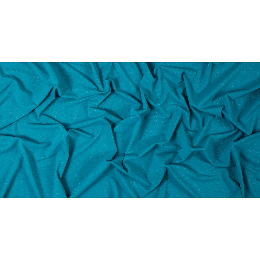 Surf Blue and Metallic Silver Striped Stretch Nylon Jersey