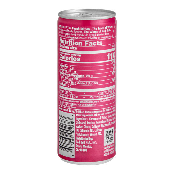 Red Bull White Peach Energy Drink 8.4 fl. oz. Can - 24/Case