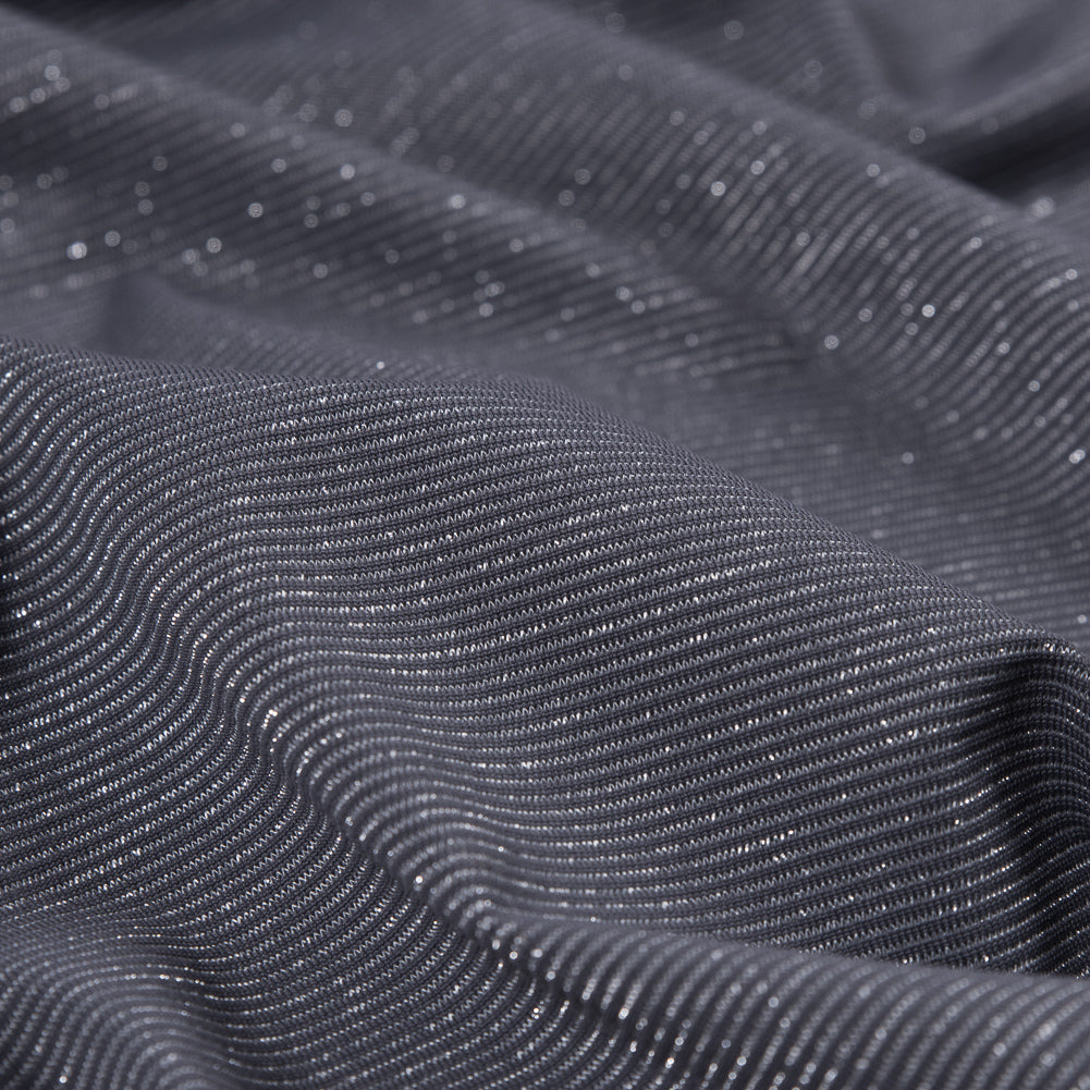 Gray and Metallic Silver Striped Stretch Nylon Jersey