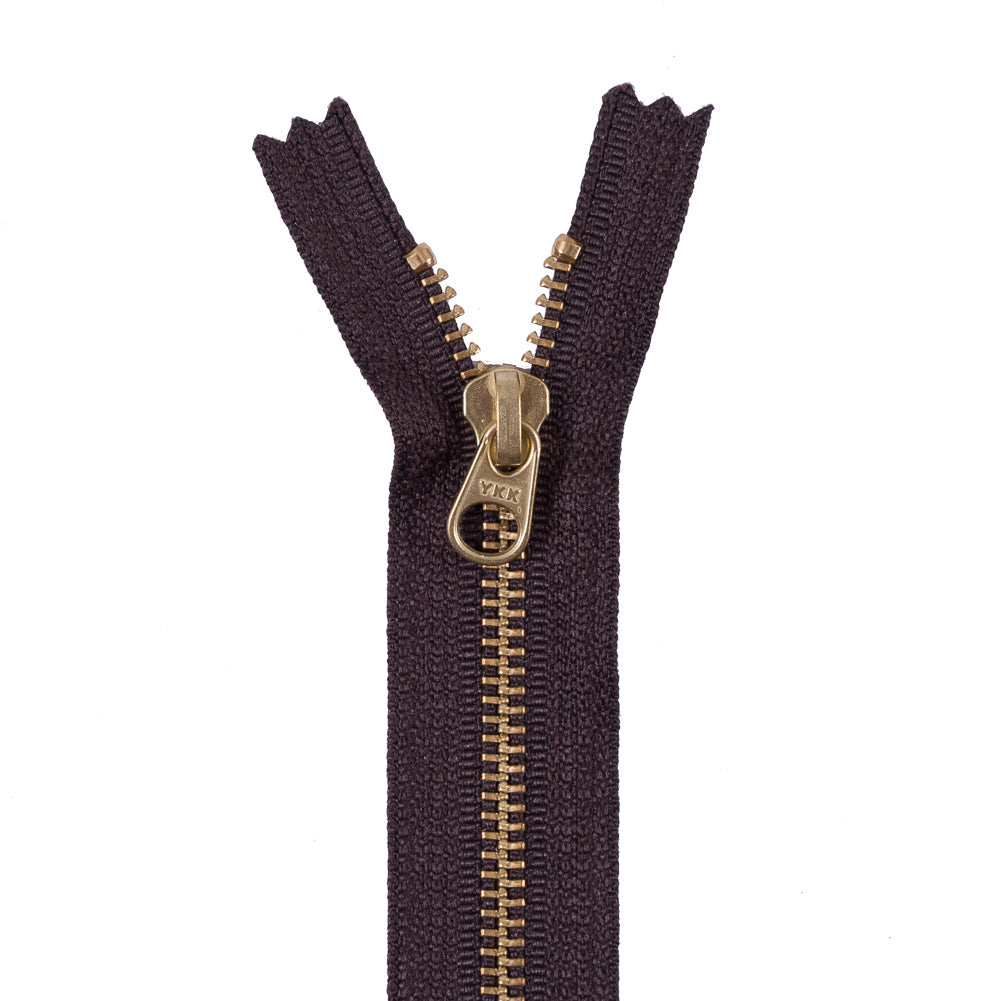 Metal Zipper with Gold Pull and Teeth 4.5" - Dark Brown