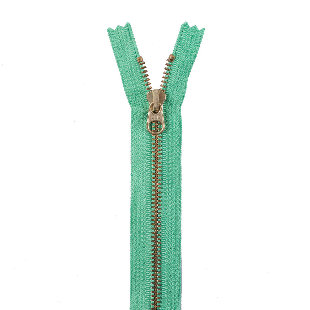 Metal Zipper with Gold Pull and Teeth 8" - Bright Green