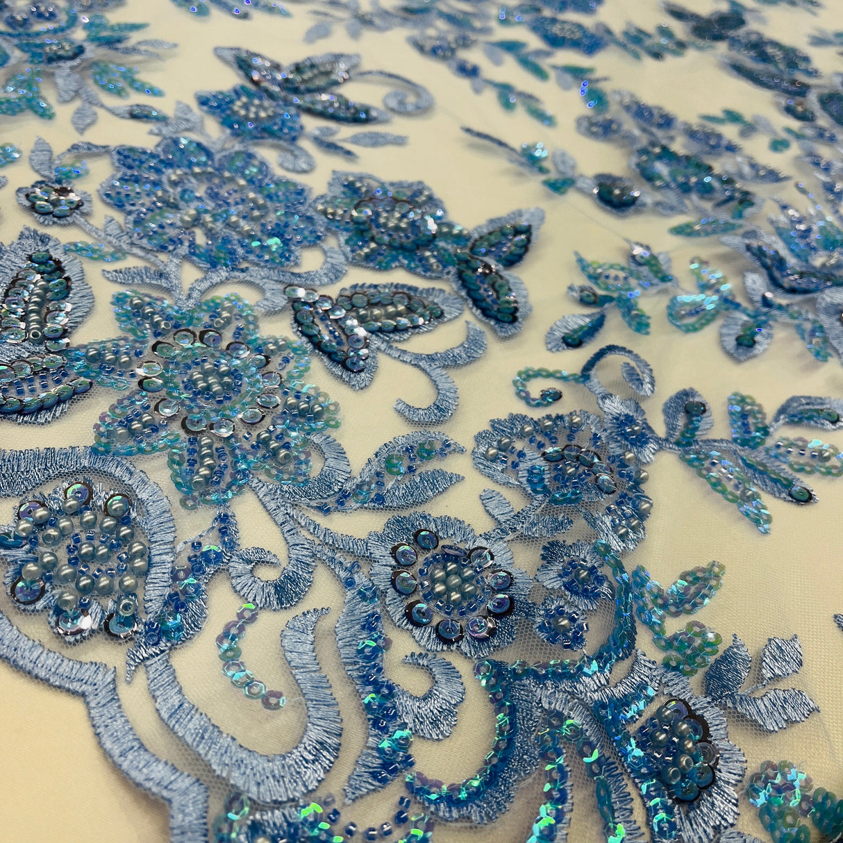 Beaded Sequined Floral Lace Fabric