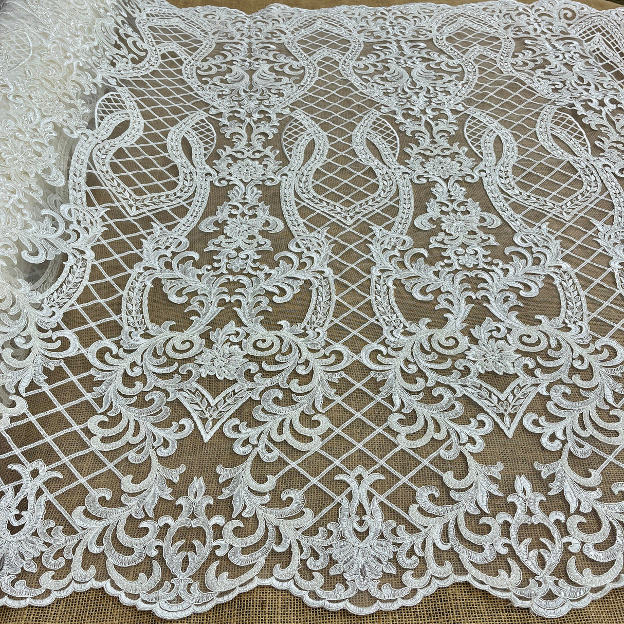 Beaded Corded Bridal Lace Dark Ivory