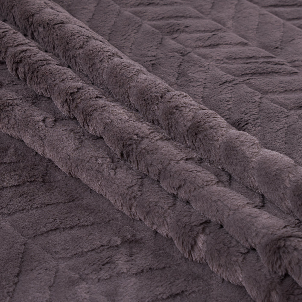 Herringbone Grooved Faux Fur - Charcoal