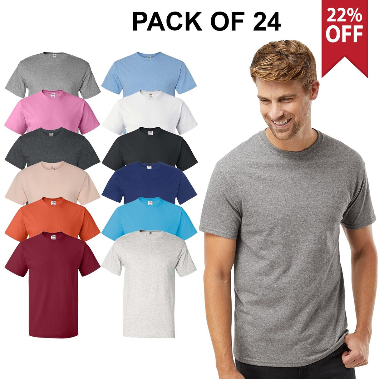 24 Pack: Hanes® Authentic Crewneck Short Sleeve T-Shirt