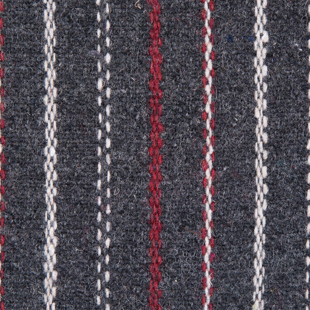 Italian Gray, Red and White Striped Blended Wool Twill