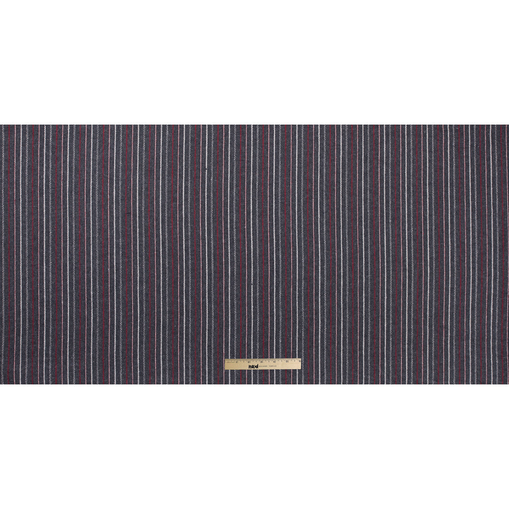 Italian Gray, Red and White Striped Blended Wool Twill