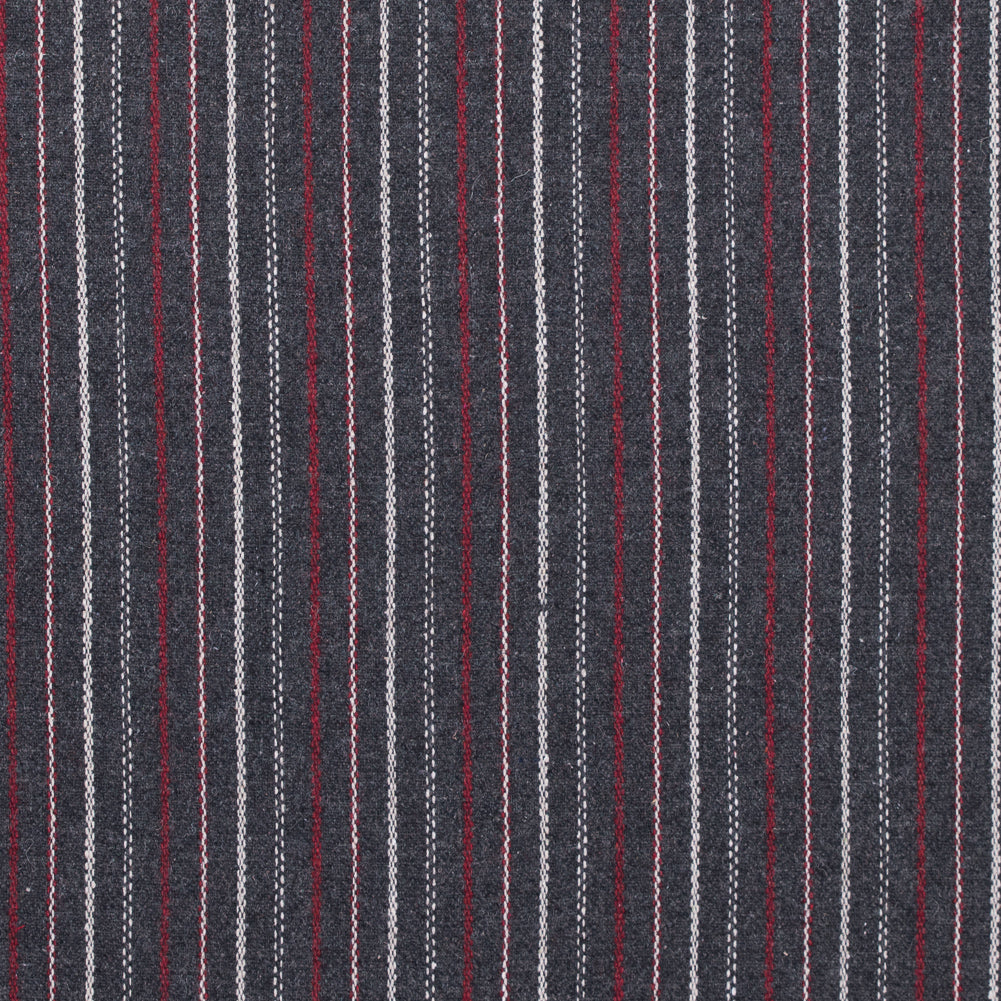 Italian Gray, Red and White Striped Blended Wool Twill