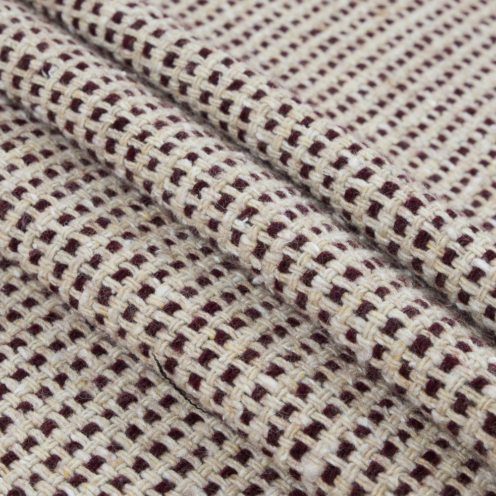 Italian Ecru and Bordeaux Checkerd Wool Blend